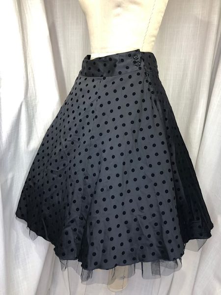 la boudoir miami vintage y2k sisley black satin polka dot a-line skirt (2)