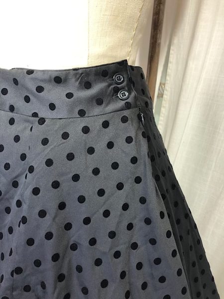 la boudoir miami vintage y2k sisley black satin polka dot a-line skirt (2)