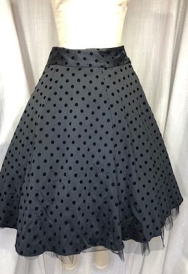la boudoir miami vintage y2k sisley black satin polka dot a-line skirt (2)