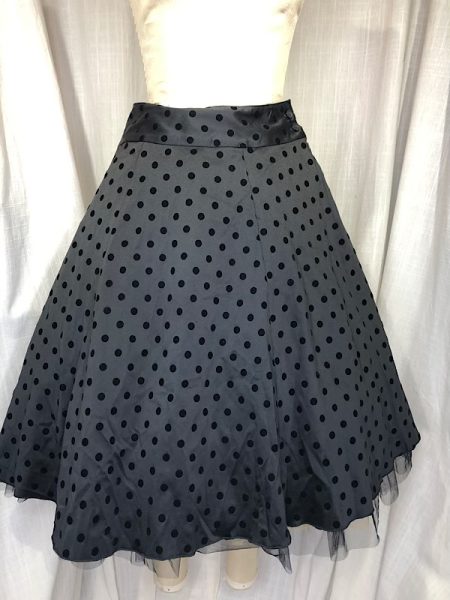 la boudoir miami vintage y2k sisley black satin polka dot a-line skirt (2)