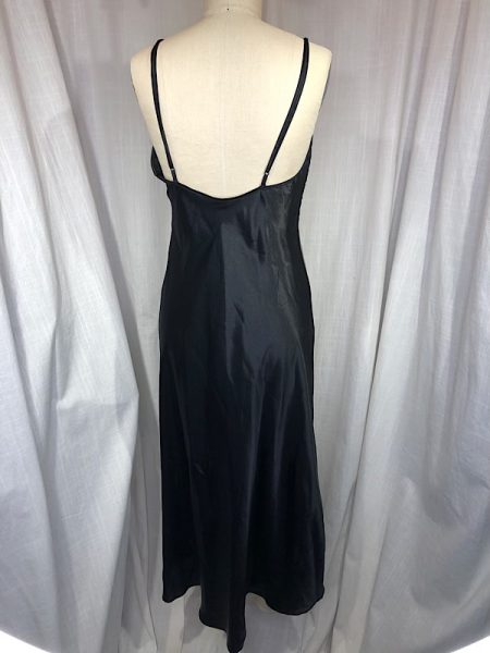 la boudoir miami vintage 90s black satin and penne velvet slip night gown (2)