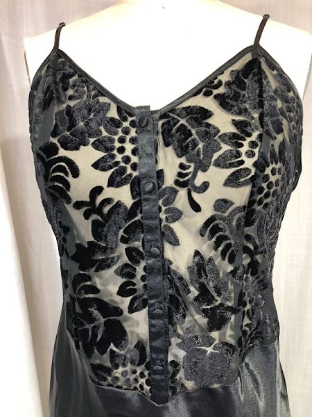 la boudoir miami vintage 90s black satin and penne velvet slip night gown (2)