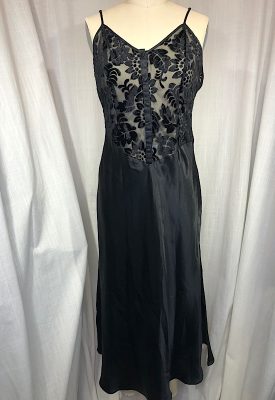 la boudoir miami vintage 90s black satin and penne velvet slip night gown (2)