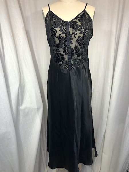 la boudoir miami vintage 90s black satin and penne velvet slip night gown (2)