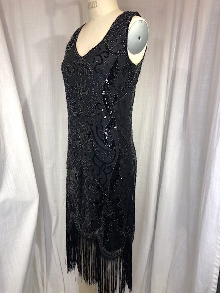 la boudoir miami vintage inspired 20s black art deco beaded and sequined fringe dress (2)