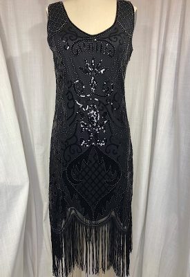 la boudoir miami vintage inspired 20s black art deco beaded and sequined fringe dress (2)