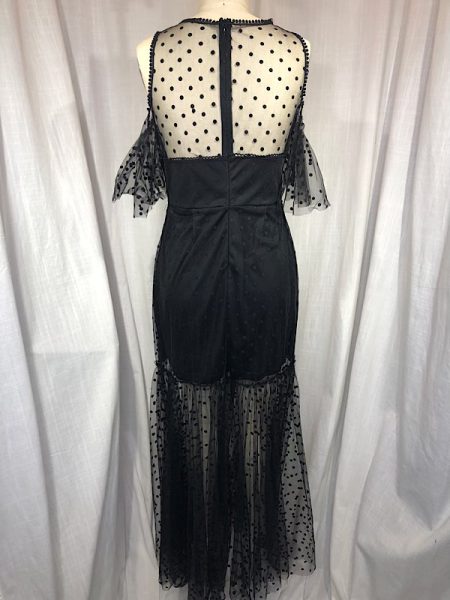 la boudoir miami vintage inspired black net polka dot off-shoulder long dress (3)