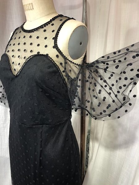 la boudoir miami vintage inspired black net polka dot off-shoulder long dress (3)