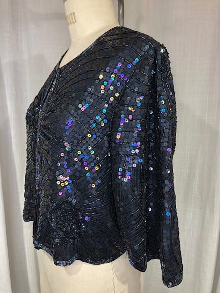 la boudoir miami vintage 80s black sequin scalloped jacket (2)