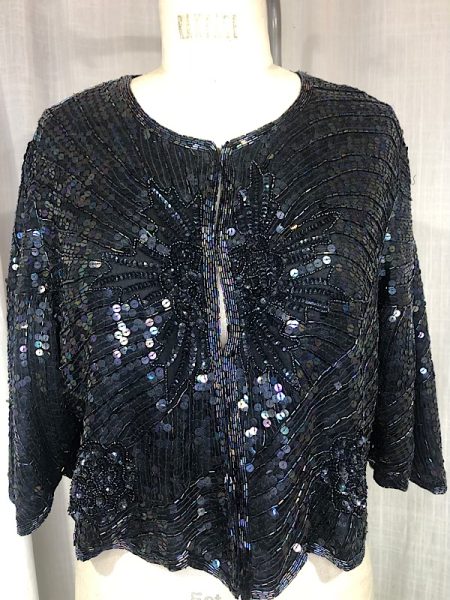 la boudoir miami vintage 80s black sequin scalloped jacket (2)
