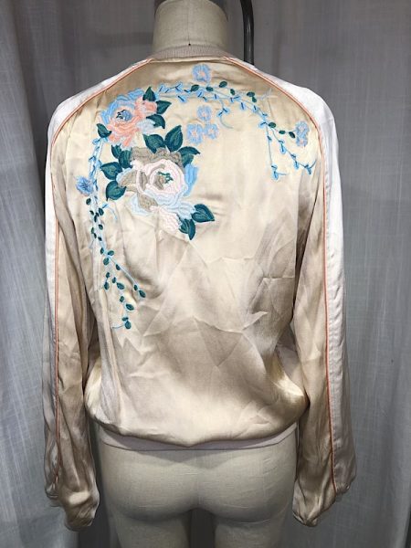 la boudoir miami vintage inspired baby pink satin flower embroidered track jacket nwt (2)