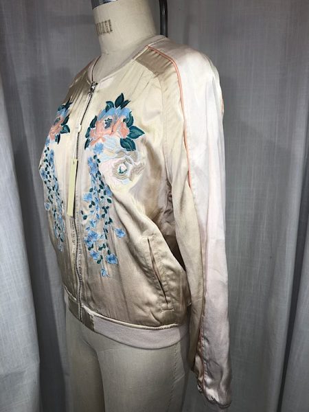 la boudoir miami vintage inspired baby pink satin flower embroidered track jacket nwt (2)