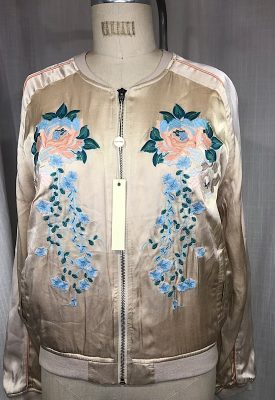 la boudoir miami vintage inspired baby pink satin flower embroidered track jacket nwt (2)