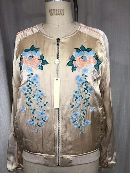 la boudoir miami vintage inspired baby pink satin flower embroidered track jacket nwt (2)