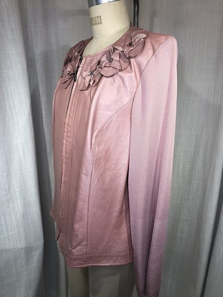 la boudoir miami vintage y2k dusty rose pink leather jacket with flowers peter nygard (2)