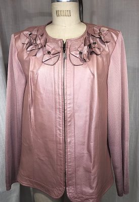 la boudoir miami vintage y2k dusty rose pink leather jacket with flowers peter nygard (2)