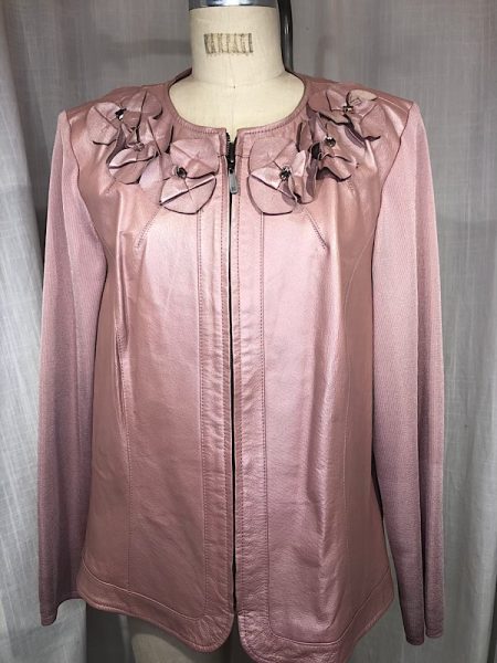 la boudoir miami vintage y2k dusty rose pink leather jacket with flowers peter nygard (2)