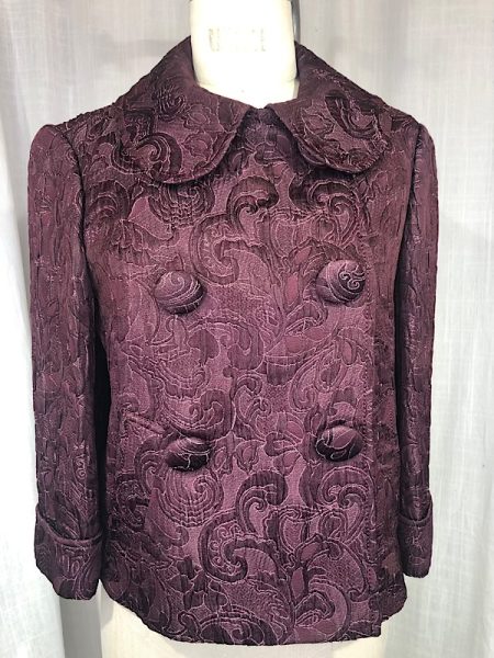 la boudoir miami vintage inspired 60s monique lhuillier burgundy brocade double breasted jacket (2)