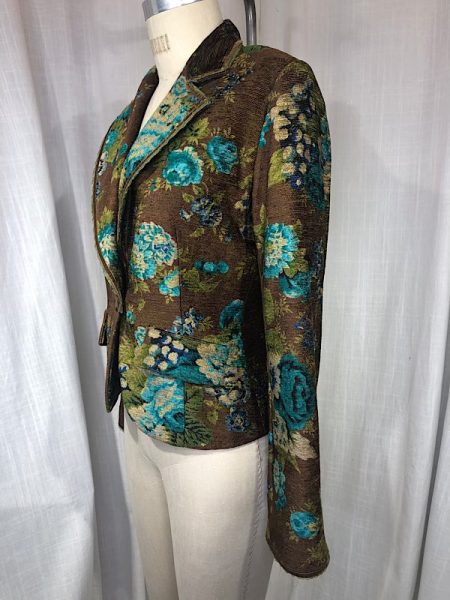 la boudoir miami vintage y2k olive green floral courduroy blazer (2)