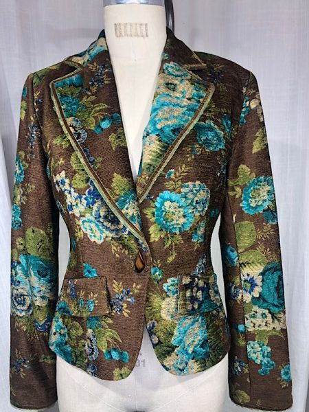 la boudoir miami vintage y2k olive green floral courduroy blazer (2)