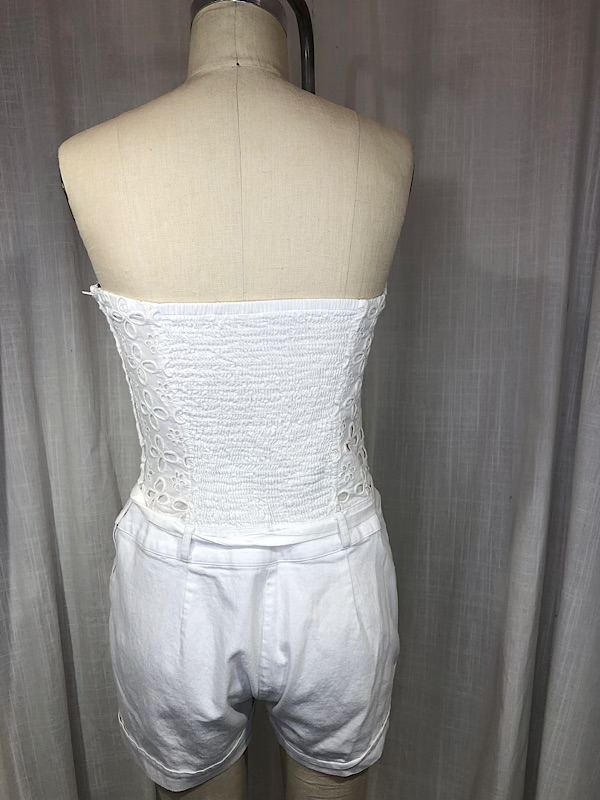 la boudoir miami vintage y2k white lace and denim strapless short romper (2)