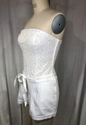 la boudoir miami vintage y2k white lace and denim strapless short romper (2)