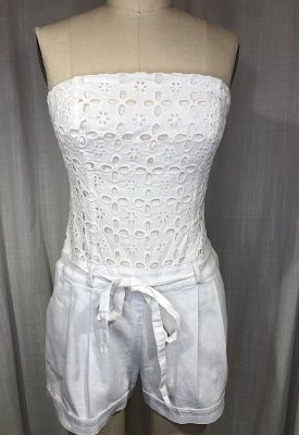 la boudoir miami vintage y2k white lace and denim strapless short romper (2)