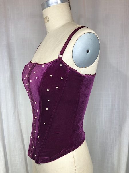 la boudoir miami vintage y2k stretch purple bustier with scattered pearls (2)