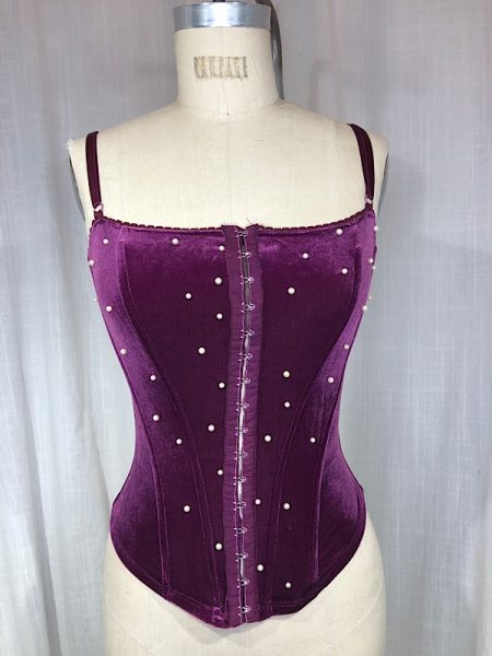 la boudoir miami vintage y2k stretch purple bustier with scattered pearls (2)