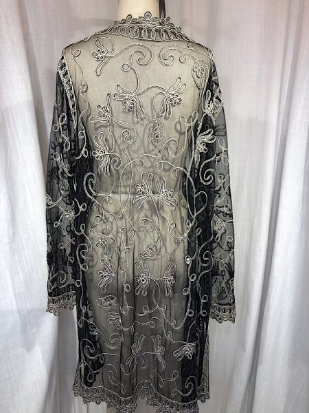la boudoir miami vintage 80s brown and beige net embroidered overcoat (3)