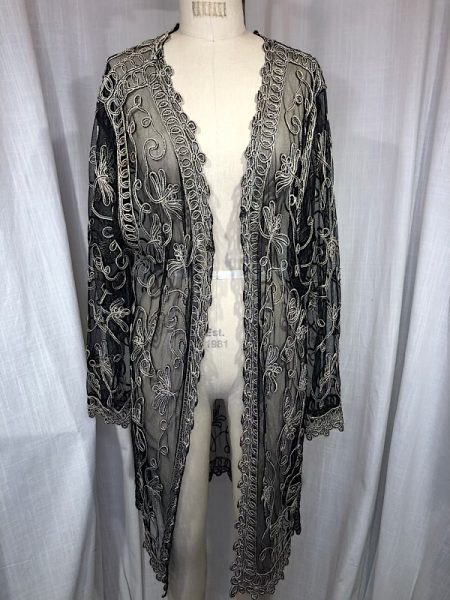 la boudoir miami vintage 80s brown and beige net embroidered overcoat (3)