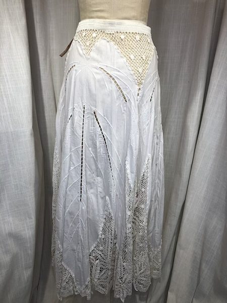 Vintage 70s White Linen Battenburg Lace Peasant Skirt - Image 7
