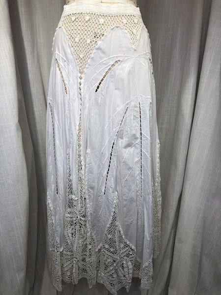 Vintage 70s White Linen Battenburg Lace Peasant Skirt - Image 3