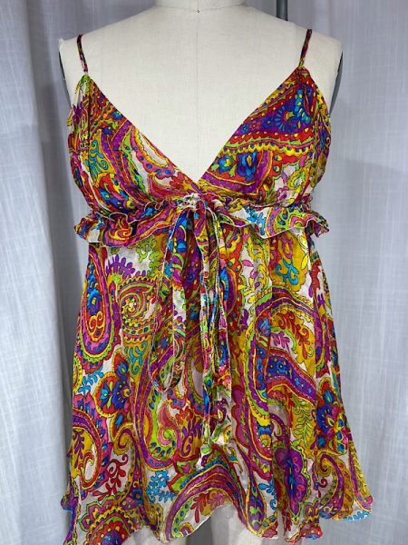 la boudoir miami vintage y2k DG multi-color paisley print silk babydoll blouse (1)
