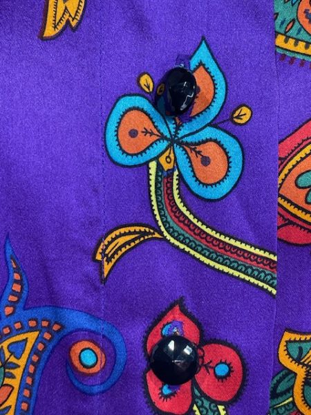 la boudoir miami vintage 80s purple paisley print oleg cassini silk button down blouse (1)