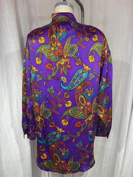 la boudoir miami vintage 80s purple paisley print oleg cassini silk button down blouse (1)