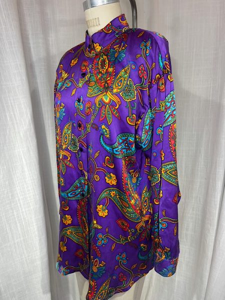 la boudoir miami vintage 80s purple paisley print oleg cassini silk button down blouse (1)