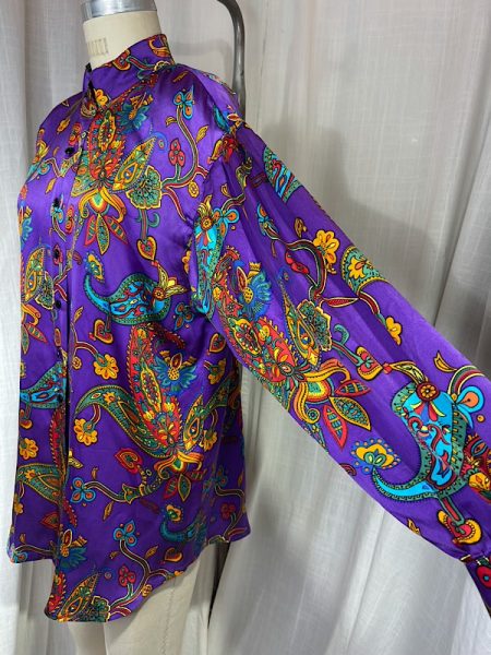 la boudoir miami vintage 80s purple paisley print oleg cassini silk button down blouse (1)