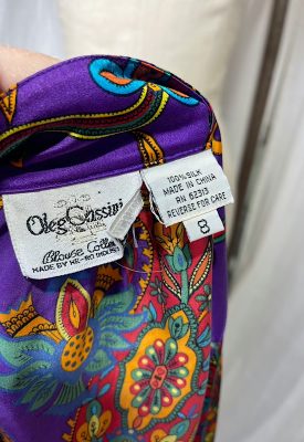 la boudoir miami vintage 80s purple paisley print oleg cassini silk button down blouse (1)