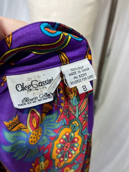 la boudoir miami vintage 80s purple paisley print oleg cassini silk button down blouse (1)