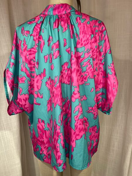 la boudoir miami vintage inspired 80s hot pink and turquoise print over-size blouse with tie (1)