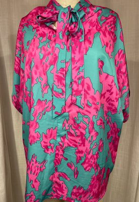la boudoir miami vintage inspired 80s hot pink and turquoise print over-size blouse with tie (1)