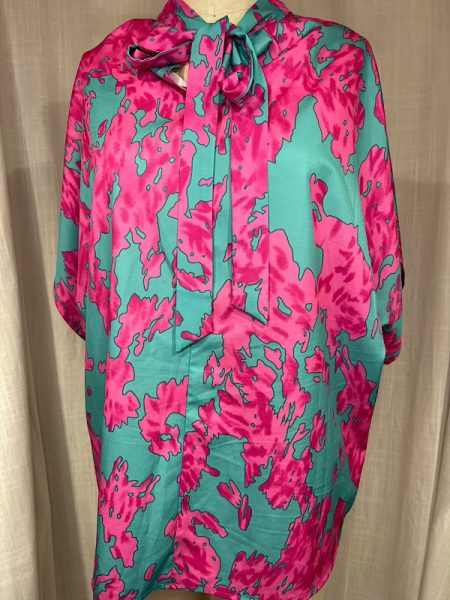 la boudoir miami vintage inspired 80s hot pink and turquoise print over-size blouse with tie (1)