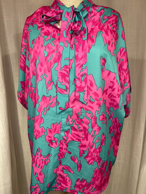 la boudoir miami vintage inspired 80s hot pink and turquoise print over-size blouse with tie (1)