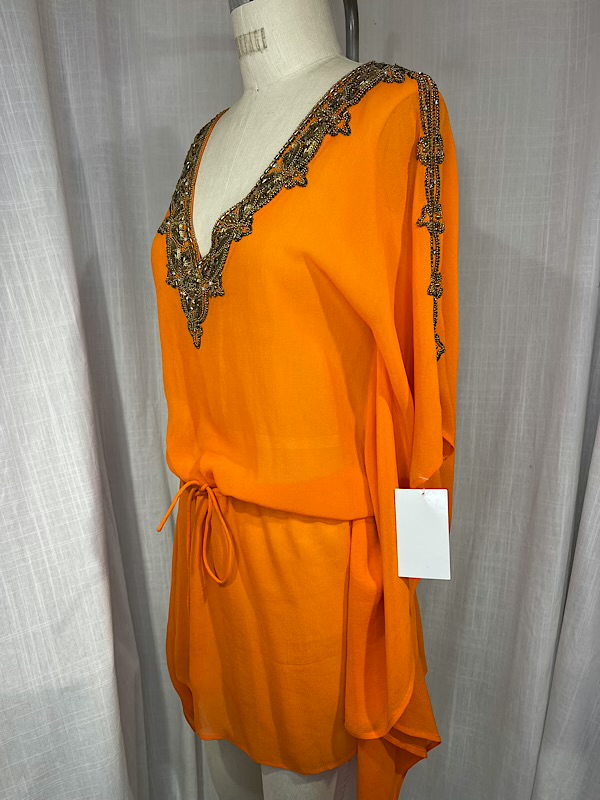 la boudoir miami vintage y2k orange silk gold beaded tunic cover-up (1)