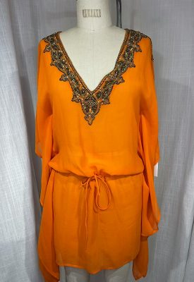 la boudoir miami vintage y2k orange silk gold beaded tunic cover-up (1)