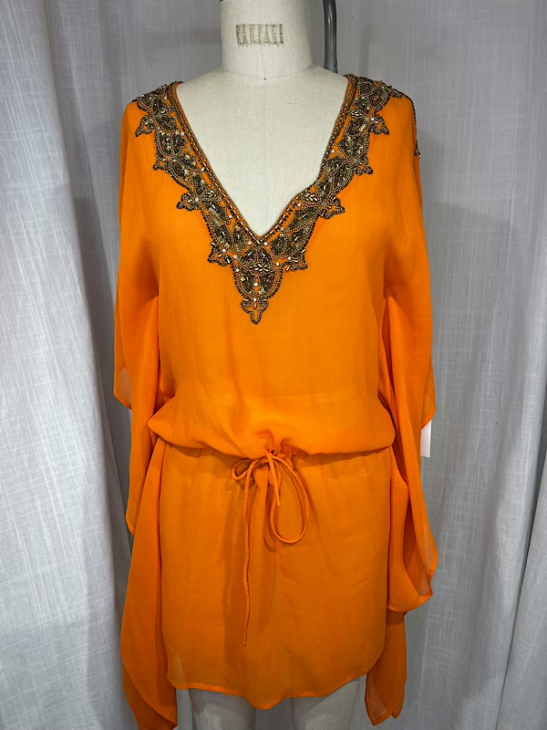 la boudoir miami vintage y2k orange silk gold beaded tunic cover-up (1)