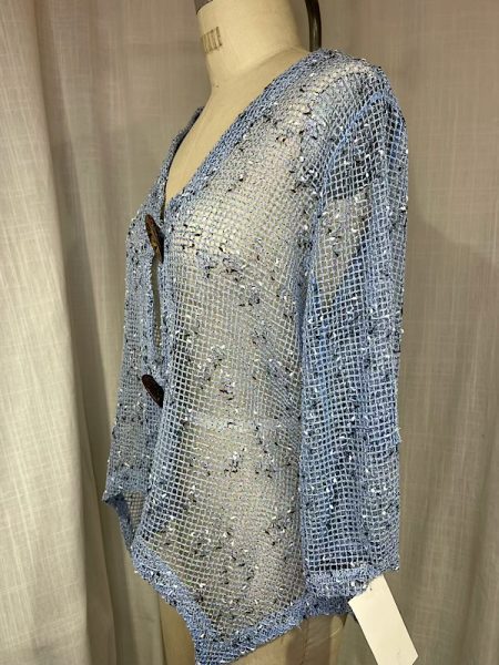 la boudoir miami vintage y2k blue woven net jacket with large seed buttons (1)