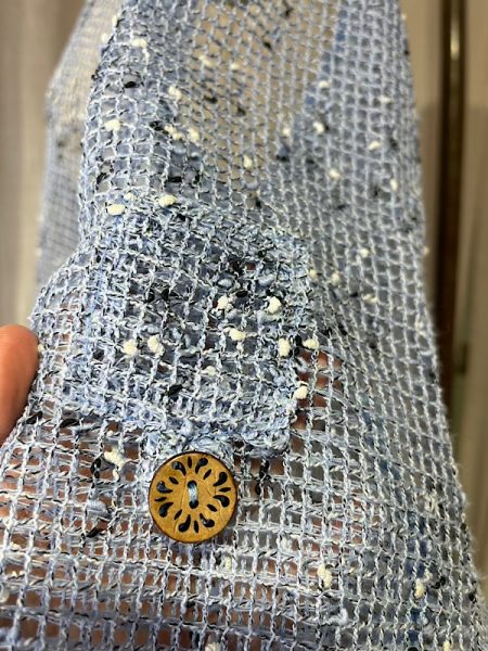 la boudoir miami vintage y2k blue woven net jacket with large seed buttons (1)