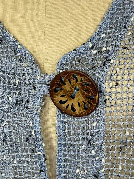 la boudoir miami vintage y2k blue woven net jacket with large seed buttons (1)